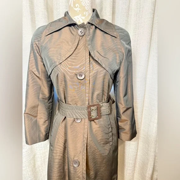 Via Spiga Brown Zebra Jacquard Trench Coat XS Belted Lightweight - Picture 4 of 13